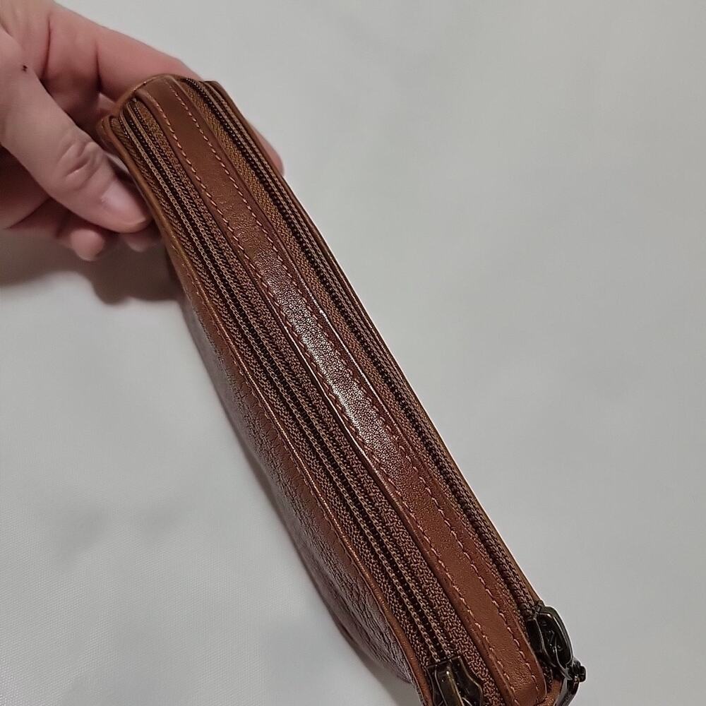 Levenger Brown Leather Waist Purse Multi Pocket Front Back Zip Belt Pouch - Picture 7 of 9